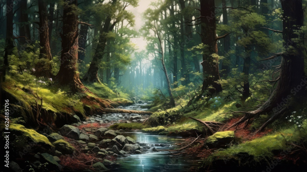 Obraz premium Beautiful forest landscape. Generative AI