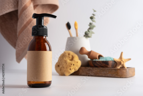 Brown glass bottle for mockup of care cosmetics products