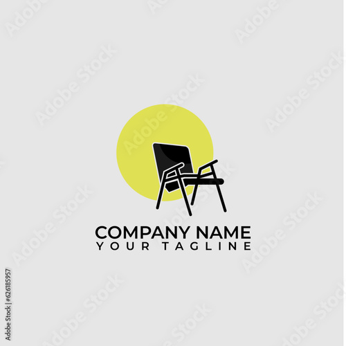 Studio chair illustration logo with moon background.