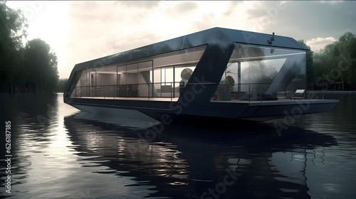 Floating Utopia: The Futurist Houseboat of Distinction, AI Generative