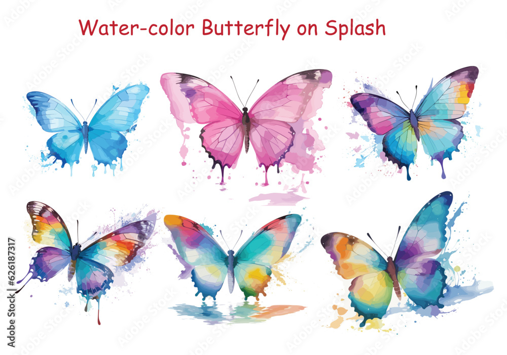 collection of butterflies on splash clipart isolated white background.watercolor splash butterfly png collection.Butterflies clipart set, watercolor illustration.Decoration Elements vector collection of butterflies on splash clipart isolated white background.watercolor splash butterfly png collection.Butterflies clipart set, watercolor illustration.Decoration Elements vector