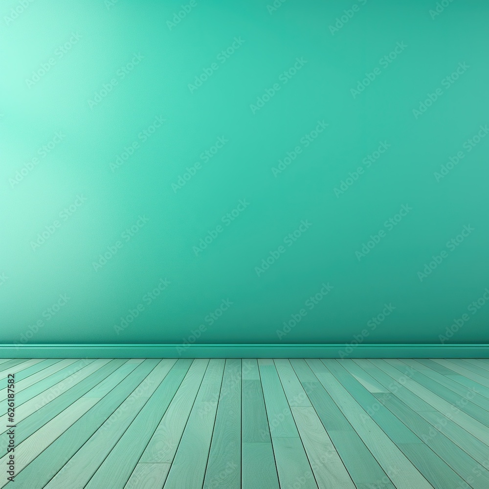 empty room with wooden floor. pastel tone green. generative ai empty room with wooden floor. pastel tone green. generative ai
