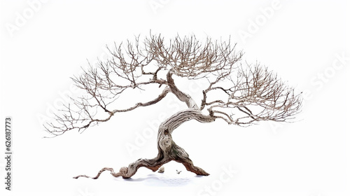 Miniature Bonsai tree branches structure shaping  winter leafless tree isolated