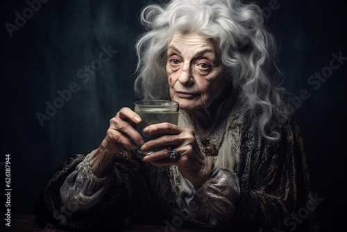  50 years old woman who drink alchogol every day. AI Generative