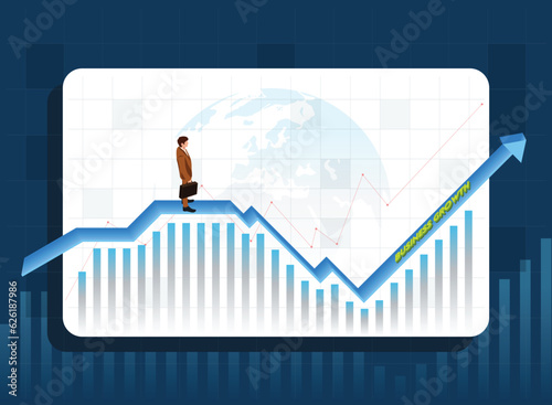 a Businessman walking on the arrow which represents fluctuating graph of a business showing loss and profit as well as growth. Vector shows rising trend in stock markets can be used in financial posts