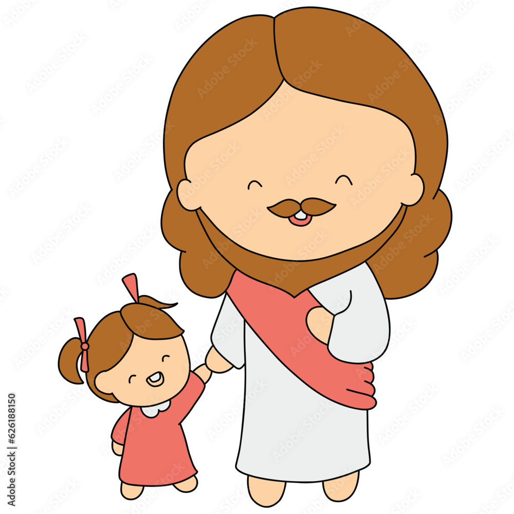 Jesus cartoon Divine Love and Redemption Jesus Cartoon Outline with Kids Illustration.design for christian.