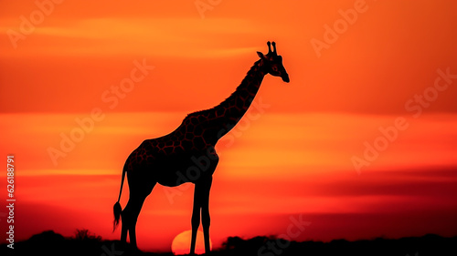 Silhouette of Giraffe at Sunset. African Wildlife  Majestic Nature  Serene Safari Scene.
