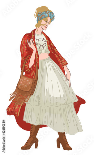 Shabby chic or bohemian clothes style of woman