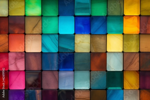 Colorful Square Mosaic Background with Vibrant Patterns and Copy Space, Generative AI