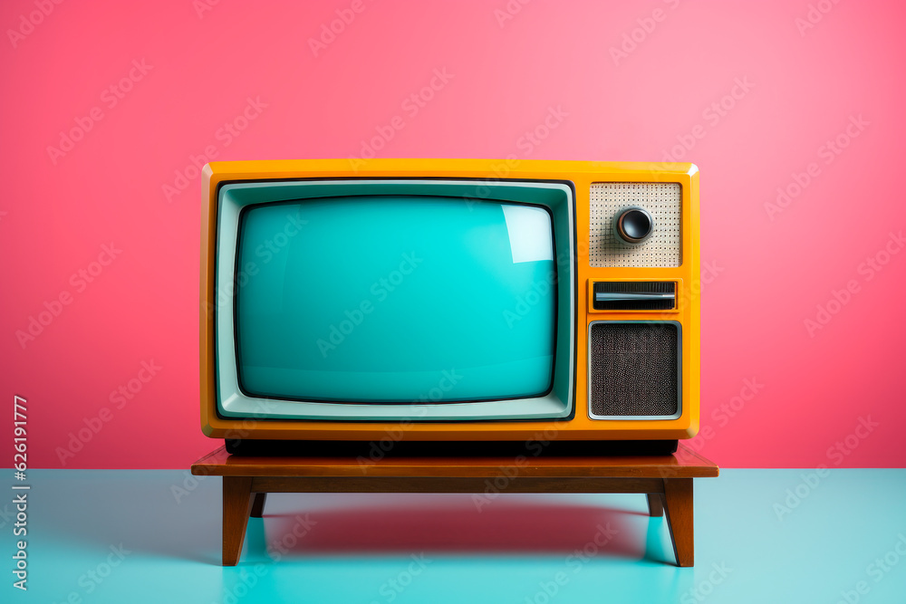 Retro old television on colored background