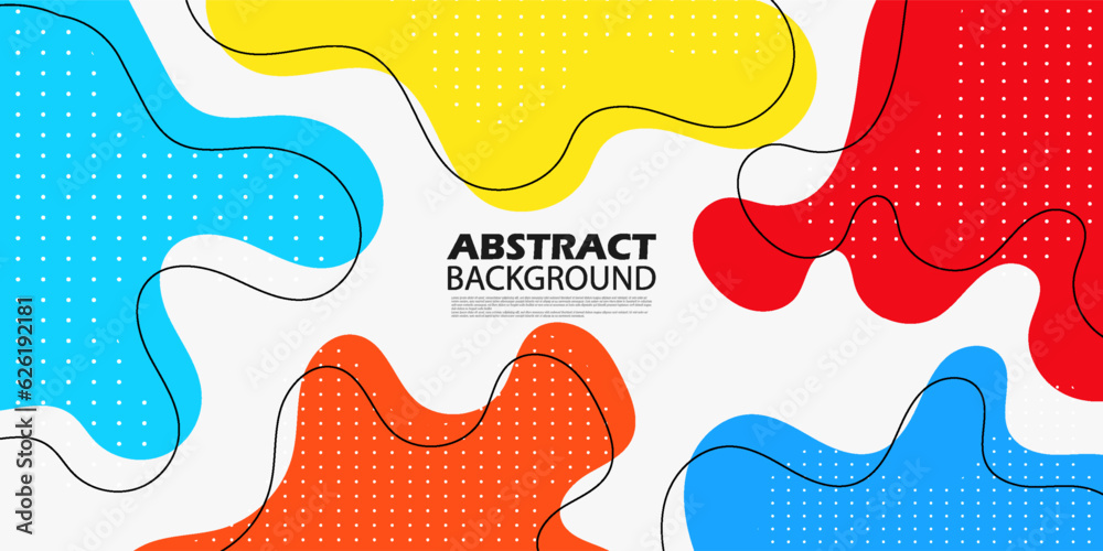 Colorful fluid abstract background with blue, yellow, and red solid color on white flat background. Eps10 vector
