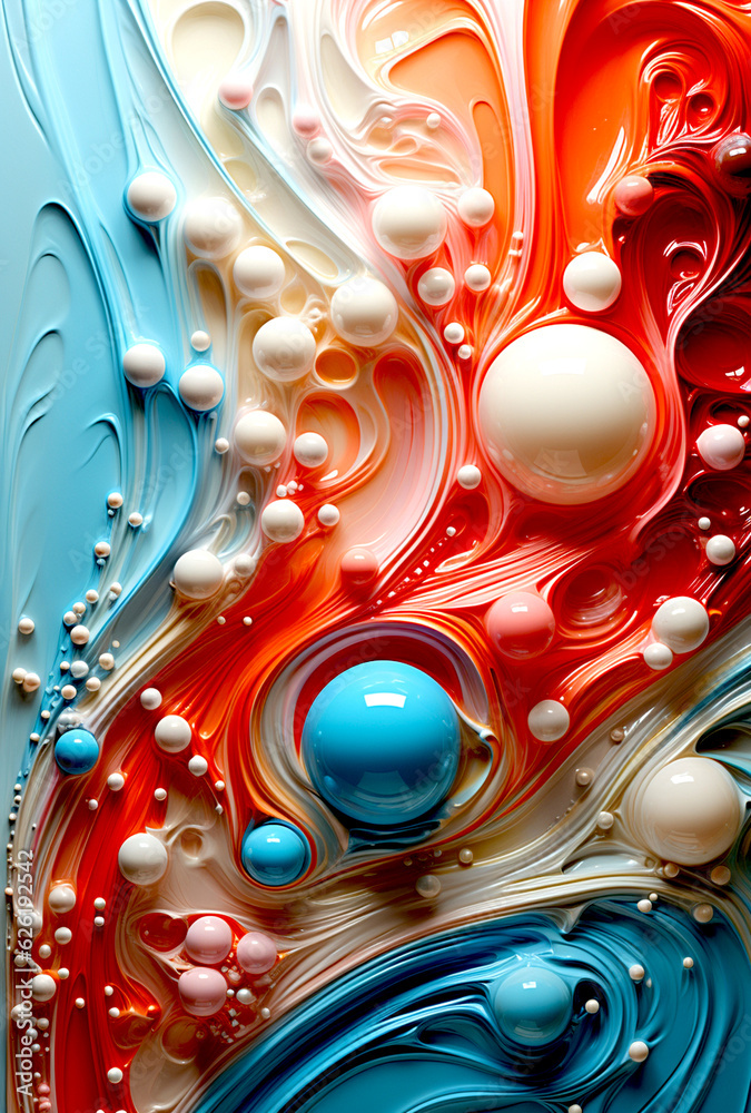 Fototapeta premium Abstract liquid background with round bubbles, mix of color and shape. Generated ai.