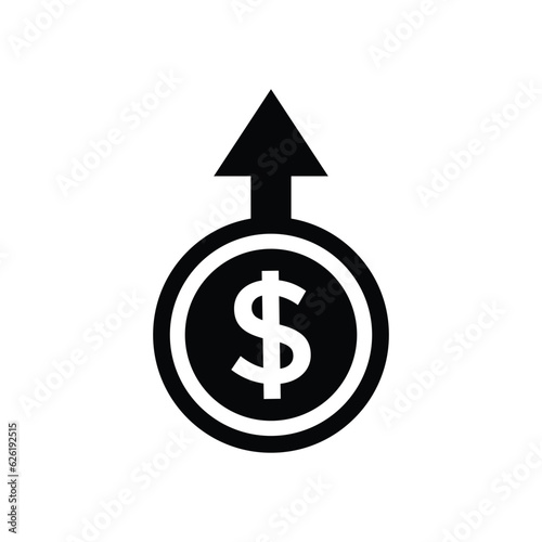 Money increases icon vector. dollar rate increase icon. Money symbol with stretching arrow up. rising prices.