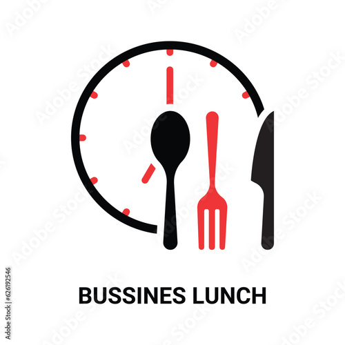 simple cartoon business lunch logo. concept of tasty snack in afternoon or morning or daily routine. flat trend modern tableware logotype graphic art menu element design isolated on white background
