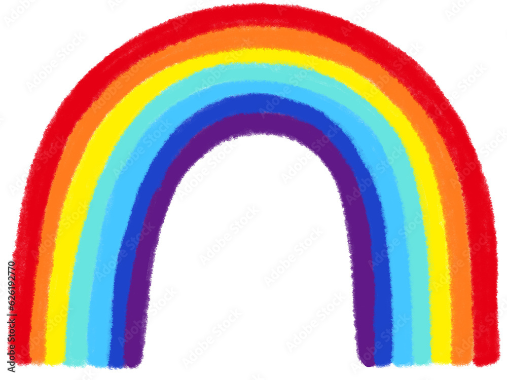 Fototapeta premium Colorful Rainbow, illustration isolated on white background. Hand drawn pastel, crayon, oil pastel and chalk paint