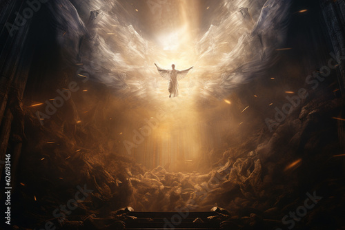 Angel surrounded by menacing dark forces and demons, showcasing the epic clash of light and darkness. Ai generated