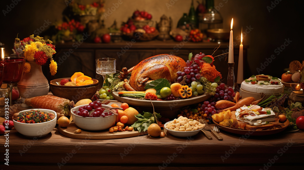 Fototapeta premium A snapshot of the Thanksgiving table, a feast of love, laughter, and cherished memories