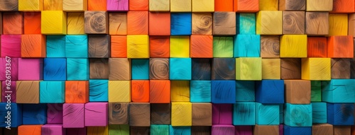 Colorful Wooden Cubes Background with Vibrant Hues and Copy Space, Generative AI