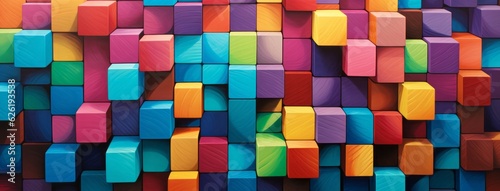 Colorful Cubes Stack on Surface - Abstract Background with Copy Space  Generative AI