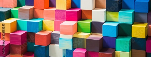 Colorful Cubes Stack on Surface - Abstract Background with Copy Space, Generative AI