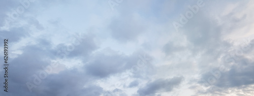 Panorama of cloudy sky before thunderstorm, sky with clouds, panoramic background.