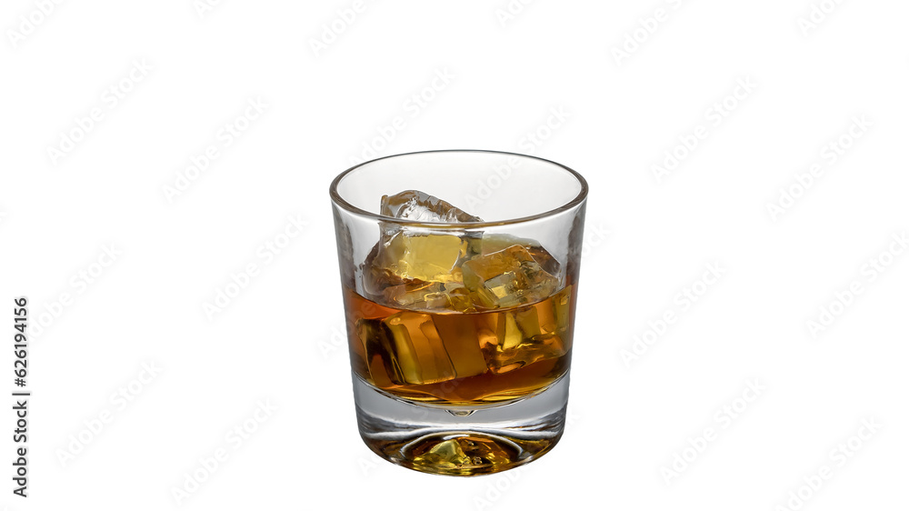 ice cube whiskey glass isolated on white background whiskey on the rocks PNG elements