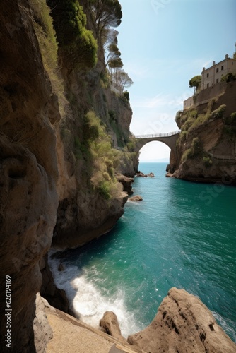 The fiord of Furore on Amalfi coast in Italy, Generative AI