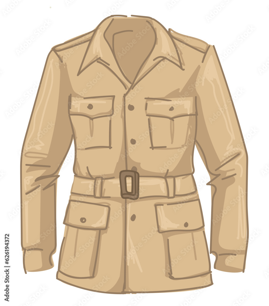 Naklejka premium Beige jacket with belts and pockets for men vector