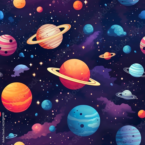 seamless pattern with space and planets stars