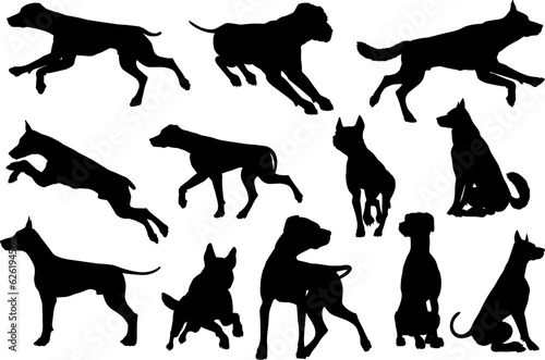 A set of detailed animal silhouettes of a pet dog