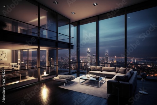 Generative AI illustration of luxury penthouse at night, Generative AI