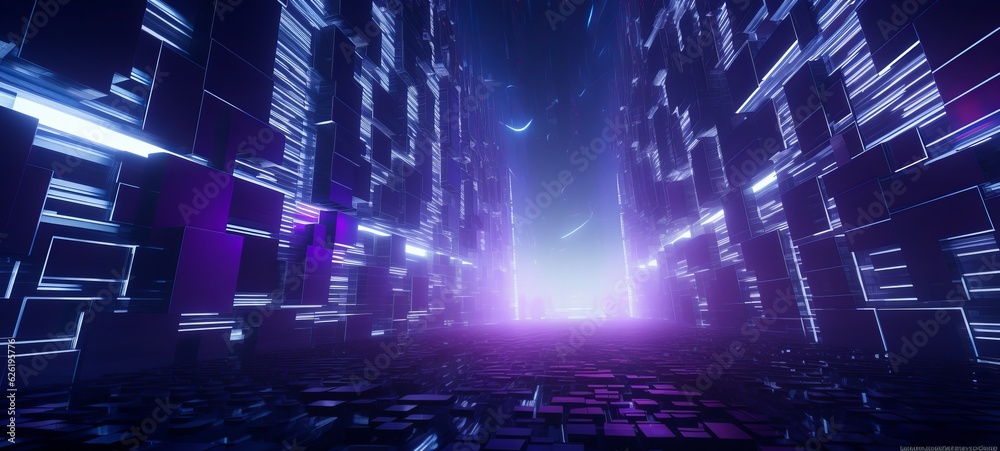 Futuristic Cityscape with Vibrant Neon Lights Illuminating the Night Sky, Generative AI