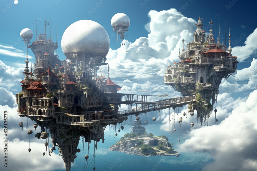 Obraz premium Parallel universes from other dimensions, unveiling futuristic worlds that spark curiosity and excitement. Ai generated