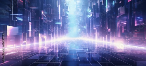 Wallpaper Mural Futuristic Cityscape with Vibrant Neon Lights Illuminating the Night Sky, Generative AI Torontodigital.ca