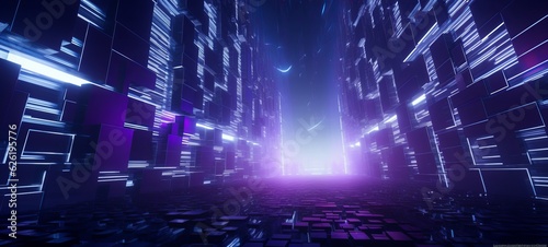 Futuristic Cityscape with Vibrant Neon Lights Illuminating the Night Sky, Generative AI