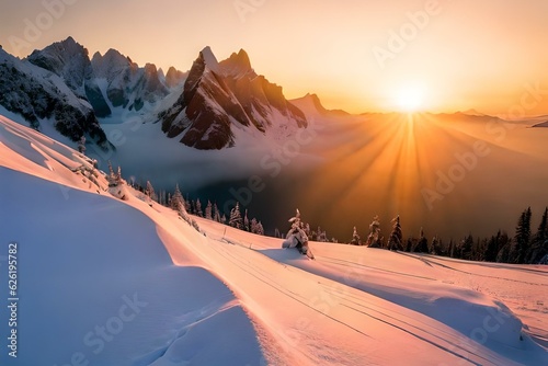 sunset in the mountains generated by  AI technology  © abdur