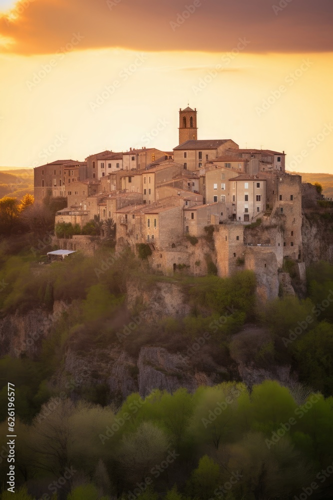 Pitigliano town at sunset, Tuscany, Italy, Generative AI