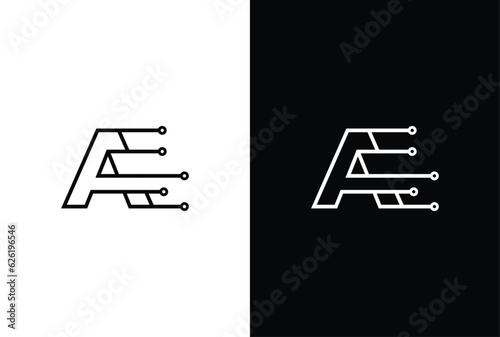 Letter A tech letter design. Technology abstract dot connection cross vector logo icon circle logotype.