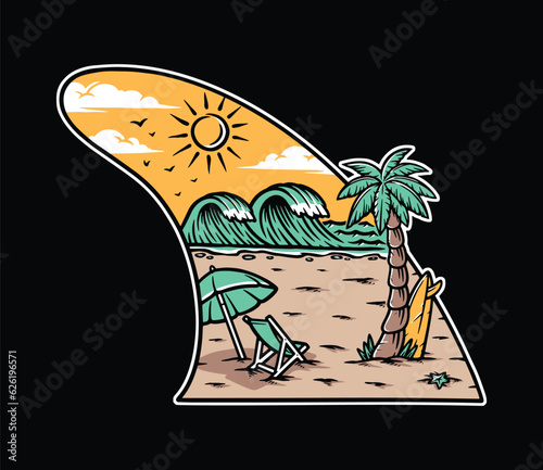 beach view on surfboard fins