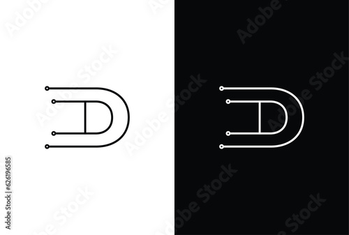 Letter D tech letter design. Technology abstract dot connection cross vector logo icon circle logotype.