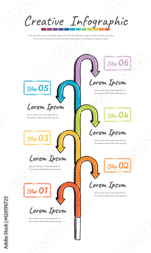Infographic Doodle design elements for your business with 6 options, parts, steps or processes.