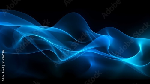 Flowy Blue Wave on a Black Background. Generative AI.