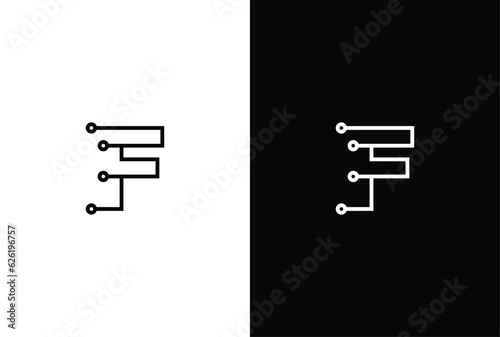 Letter F tech letter design. Technology abstract dot connection cross vector logo icon circle logotype.