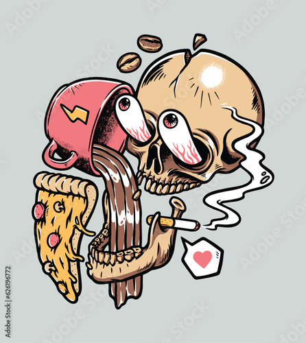 skull really likes to drink coffee