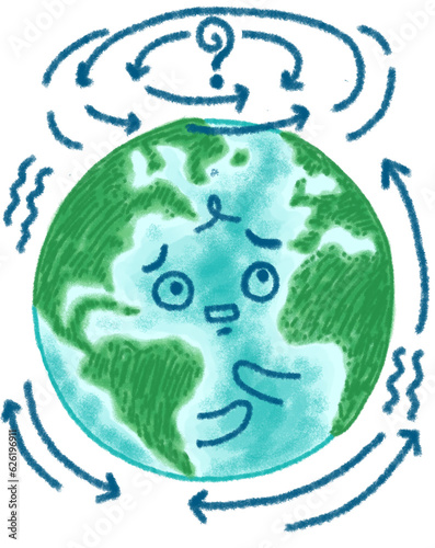 Cute planet earth is feeling confused because Climate Change, World protection, Global Warming and Climate Change concept, cartoon character illustration isolated on white background. Hand drawn paste
