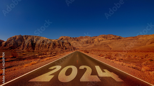 2024 written on the asphalt empty road new year background created with generative ai photo