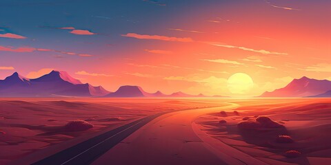 Leinwandbilder Purpur AI Generated. AI Generative. Outdoor nature wild wind sand road on desert landscape background. Adventure travel journey road trip vibe. Graphic Art  © AkimD