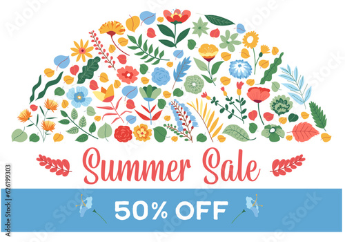 Summer Sale off vector banner flower print