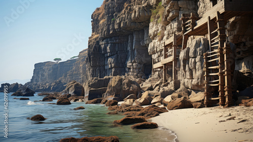 Barren coastal cliffs under the scorching sun, home to sparse vegetation struggling for survival.