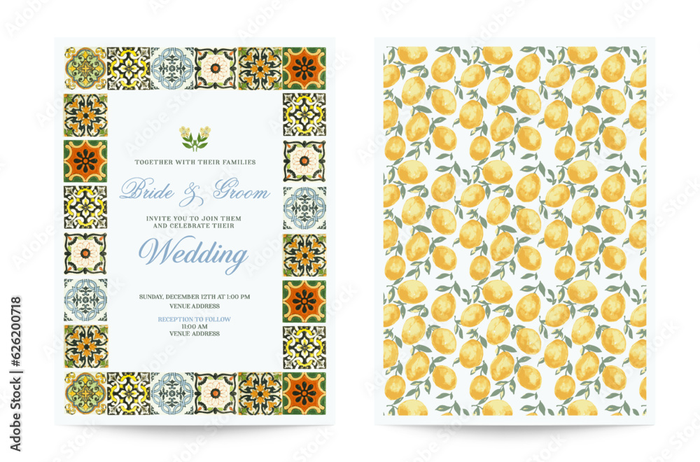 Italian Wedding Invitation Card, Bridal Shower with Lemons Theme and